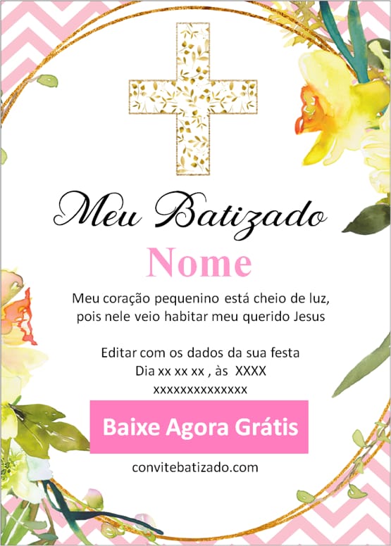 convite batizado menina dourado