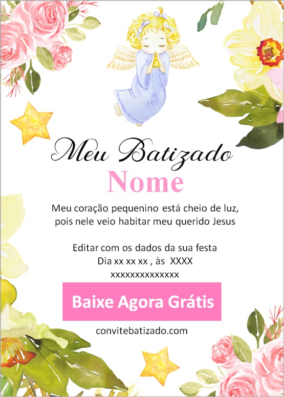 convite batizado menina simples grátis