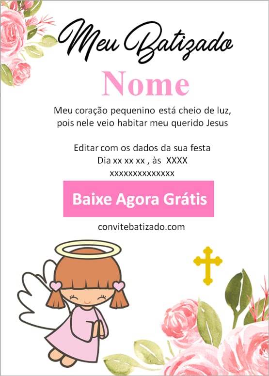 convite batizado menina tema anjo