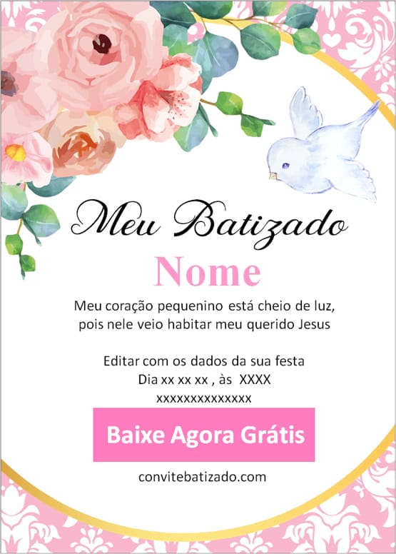 convite batizado menina modelo grátis