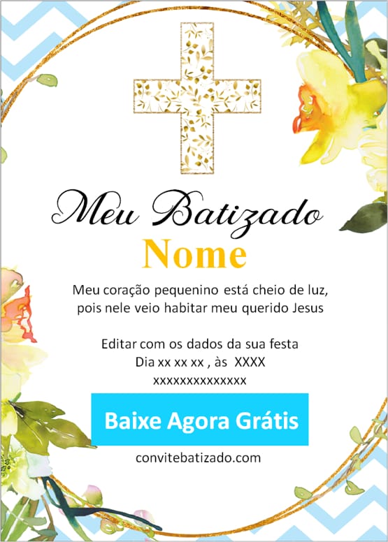 convite batizado menino dourado