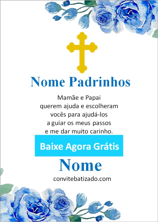 convite para padrinhos de batizado azul