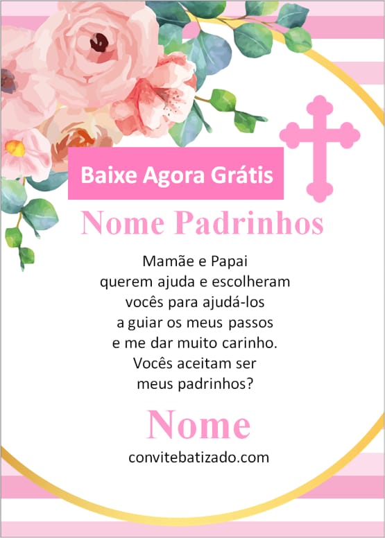 convite para padrinhos de batizado clássico