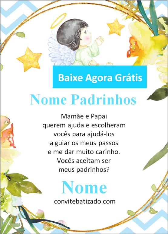 convite padrinhos batizado personalizado online
