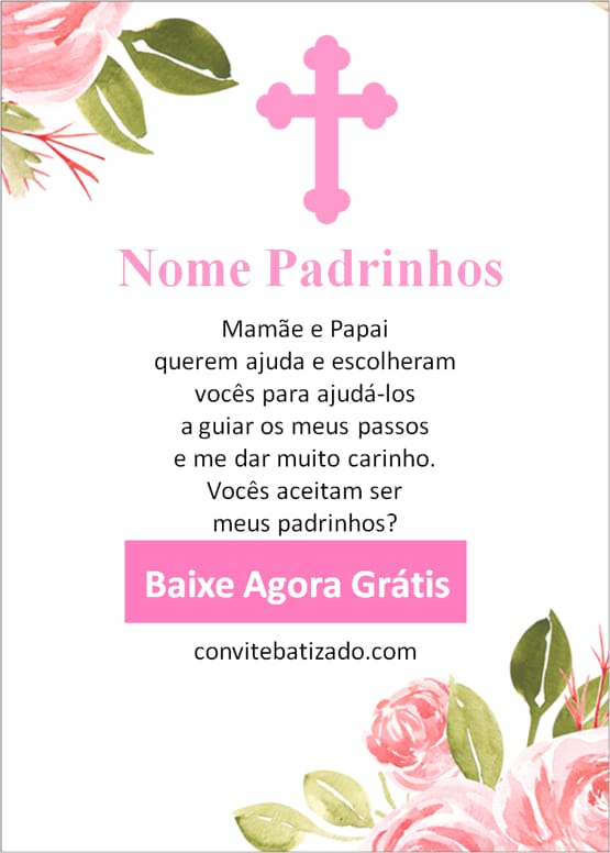 convite padrinhos batizado delicado moderno